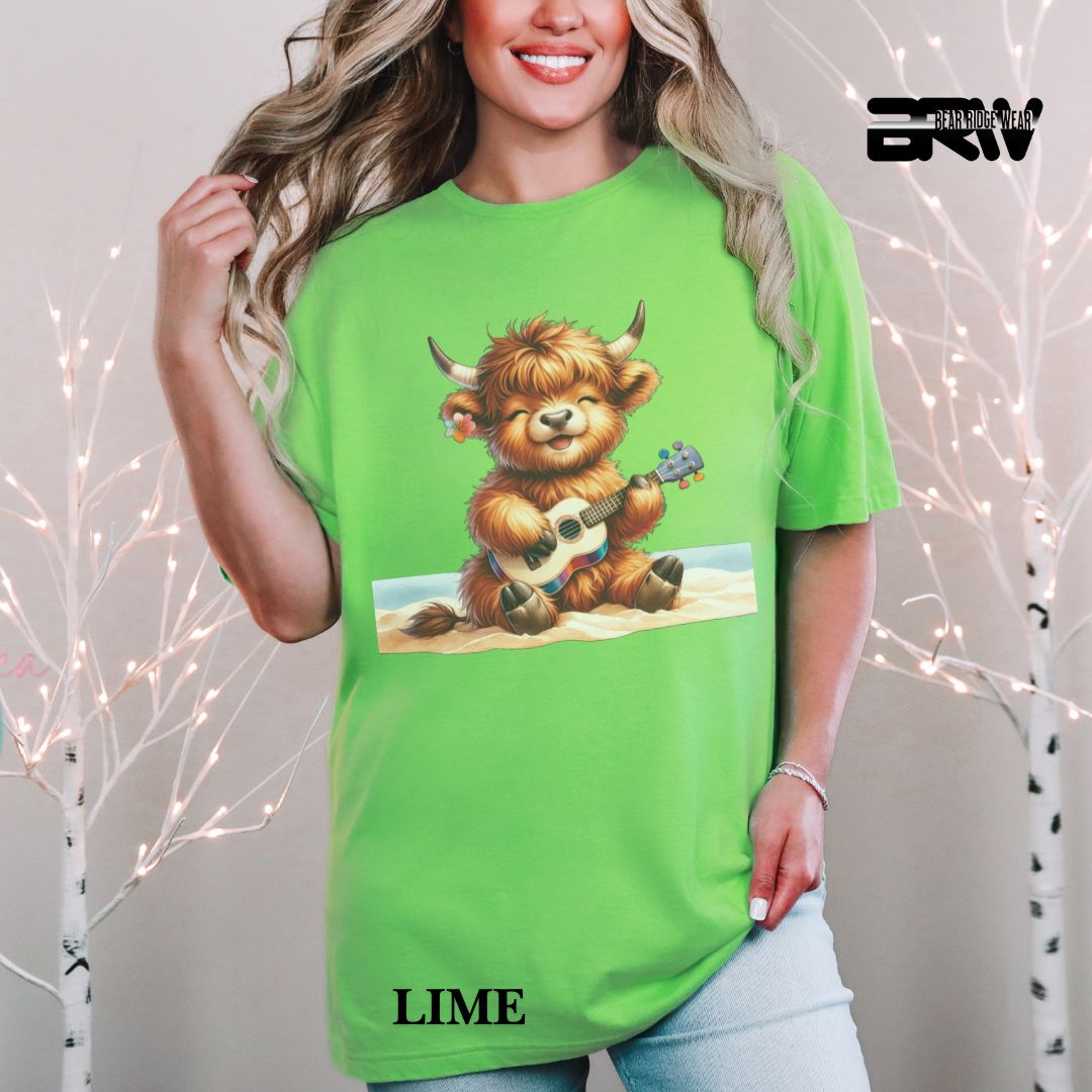 'Highland Cow-Guitar' Summer Tee
