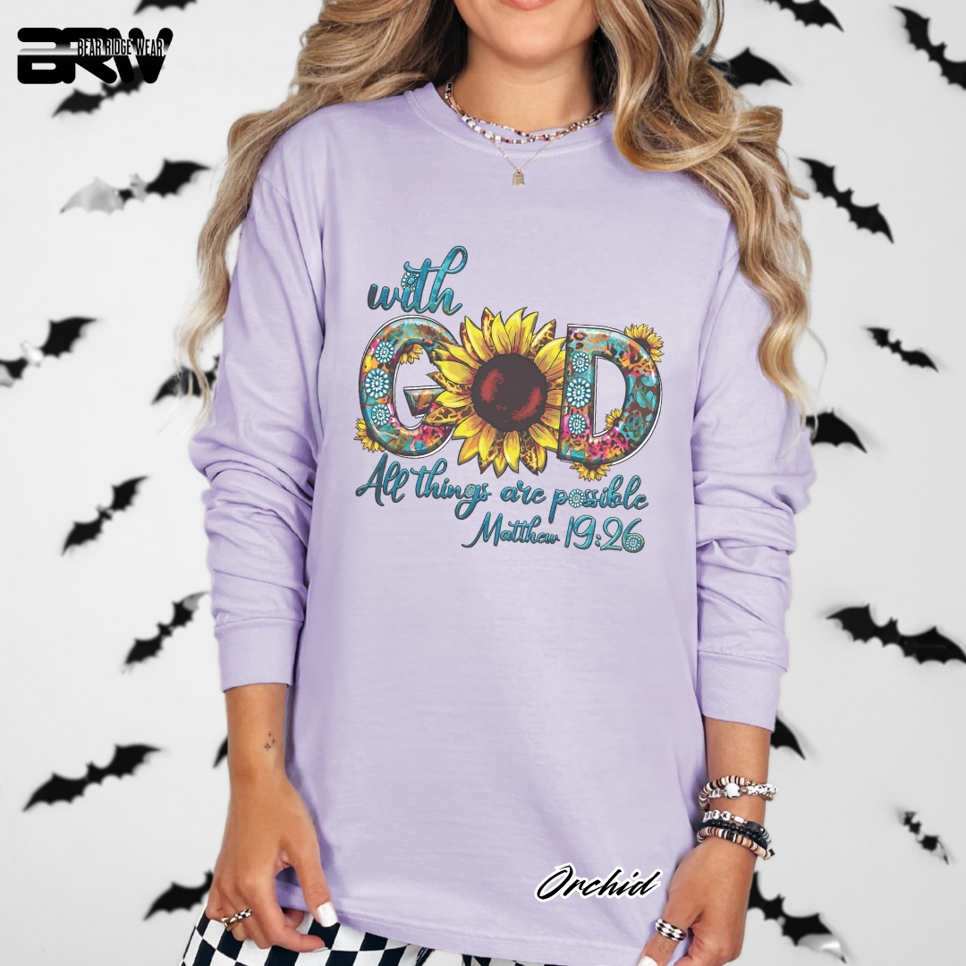 'With God All things are Possible Mathew 19.26' Long-Sleeve Faith Tee