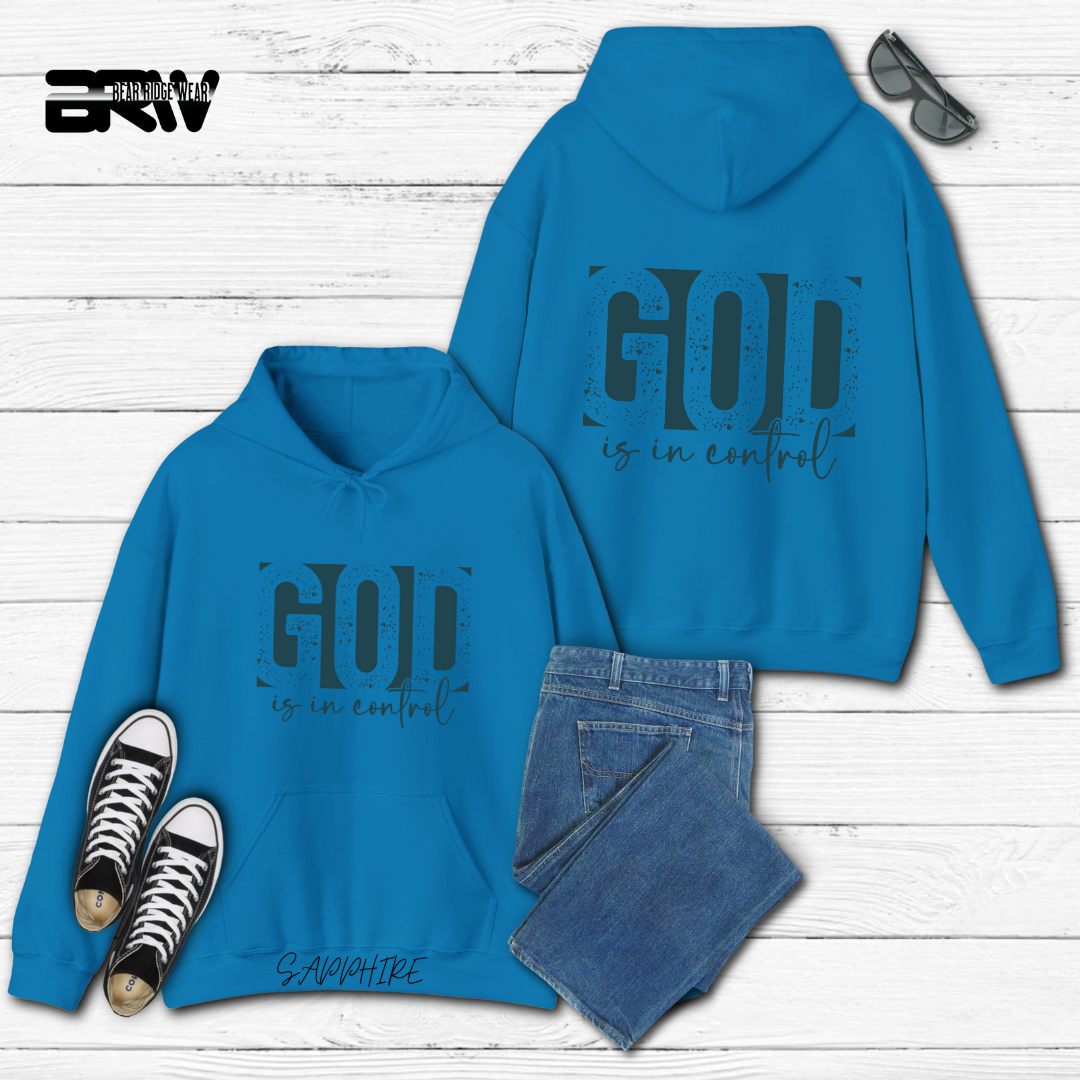'God Is In Control' Blue Stroke Faith Hoodie