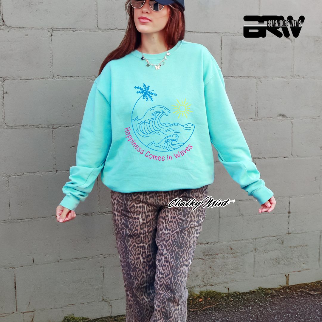 'Happiness comes in Waves' Summer Crewneck Sweatshirt