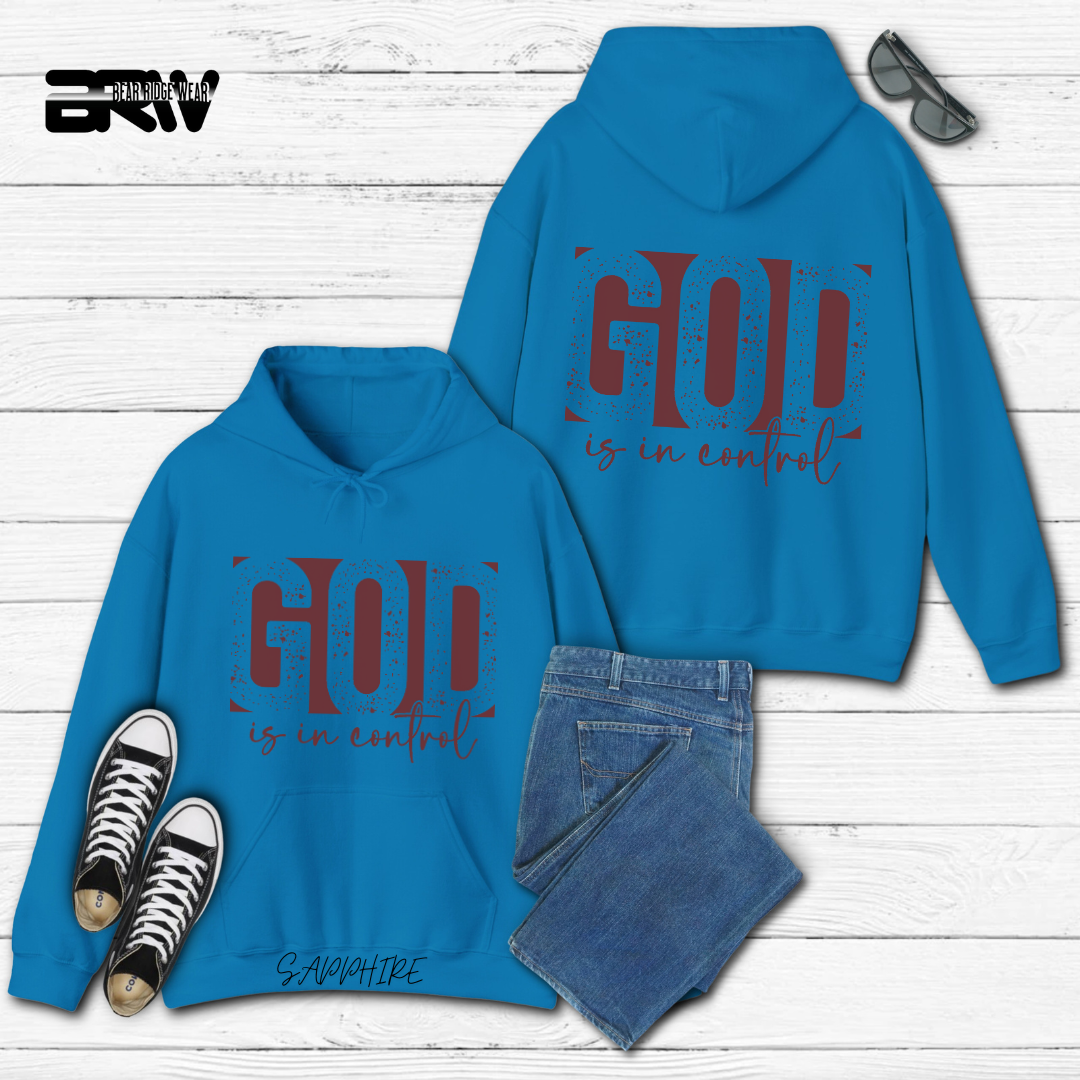 'God Is In Control' Red Stroke Faith Hoodie