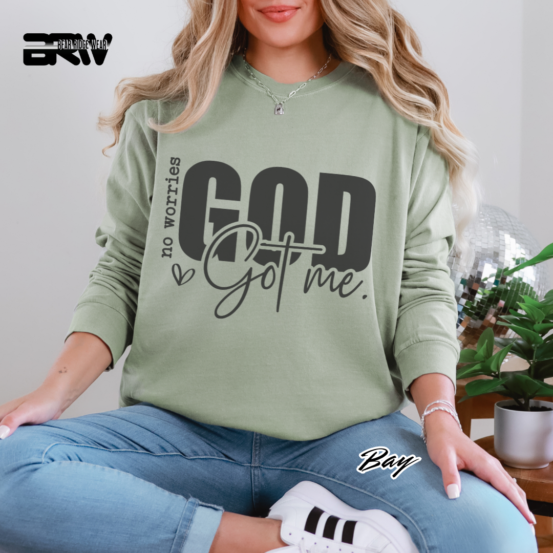 'No Worries, God Got Me' Faith Long-Sleeve Tee