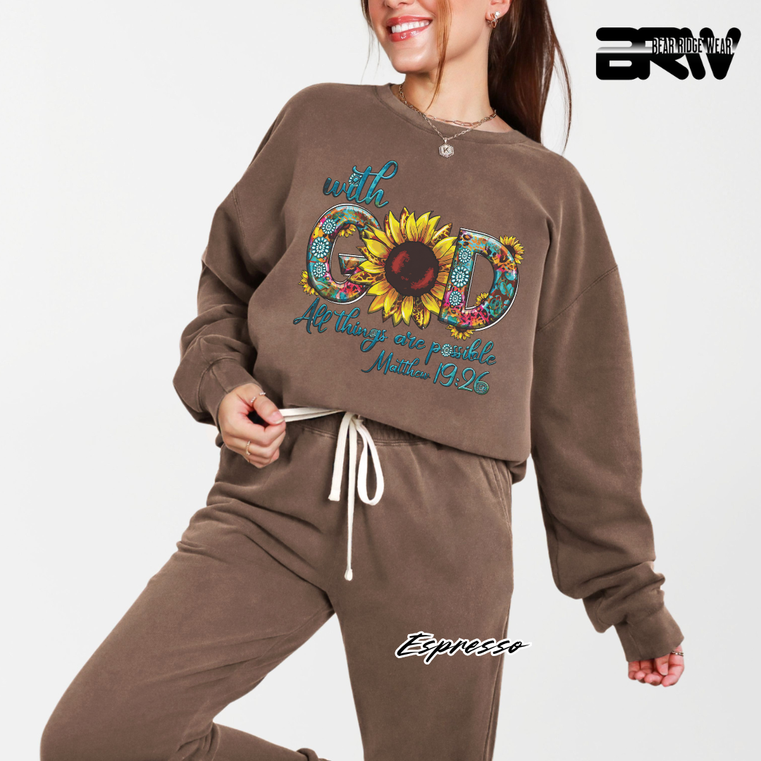 'With God All Things Are Possible' Faith Crewneck Sweatshirt
