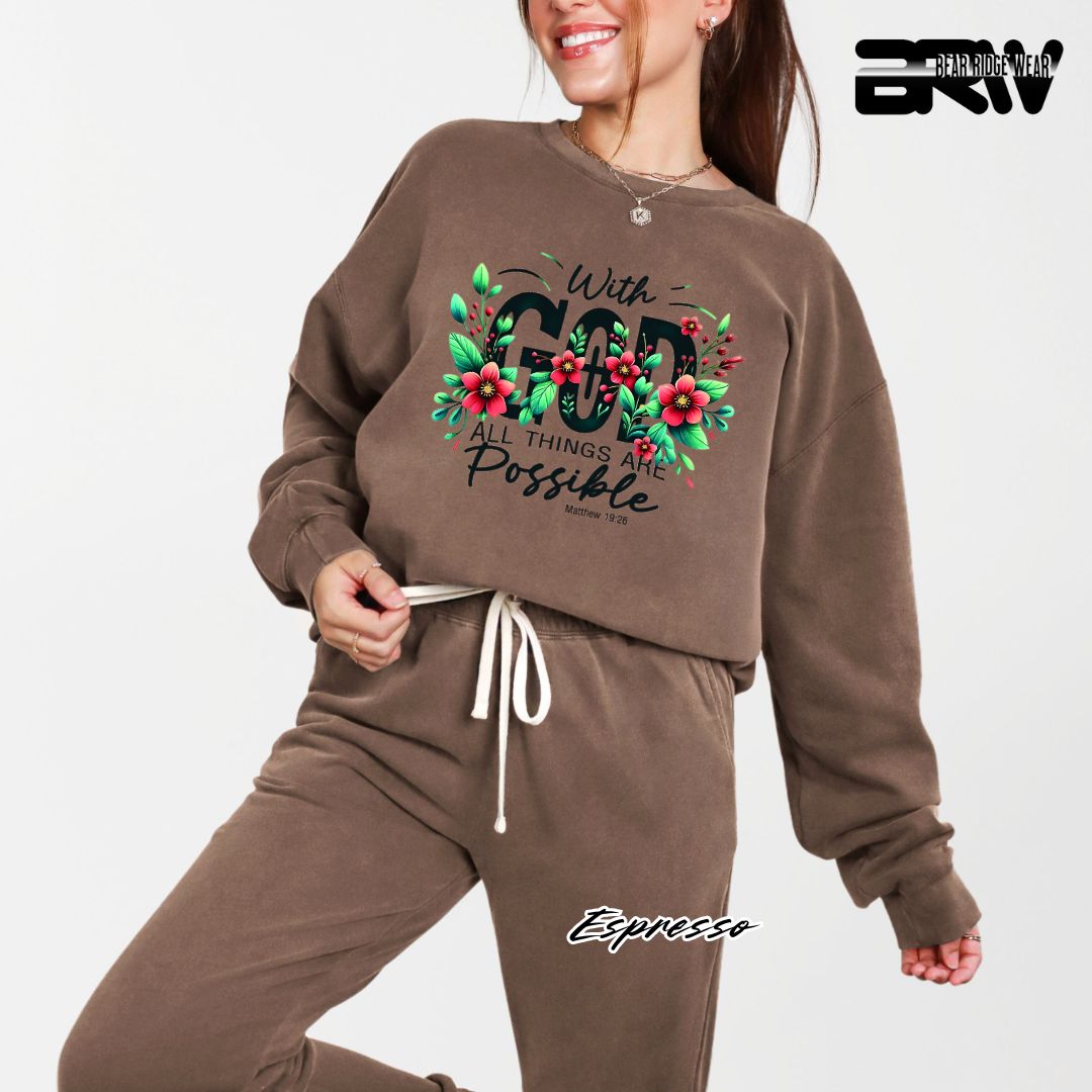 'With God All Things Are Possible' Faith Crewneck Sweatshirt