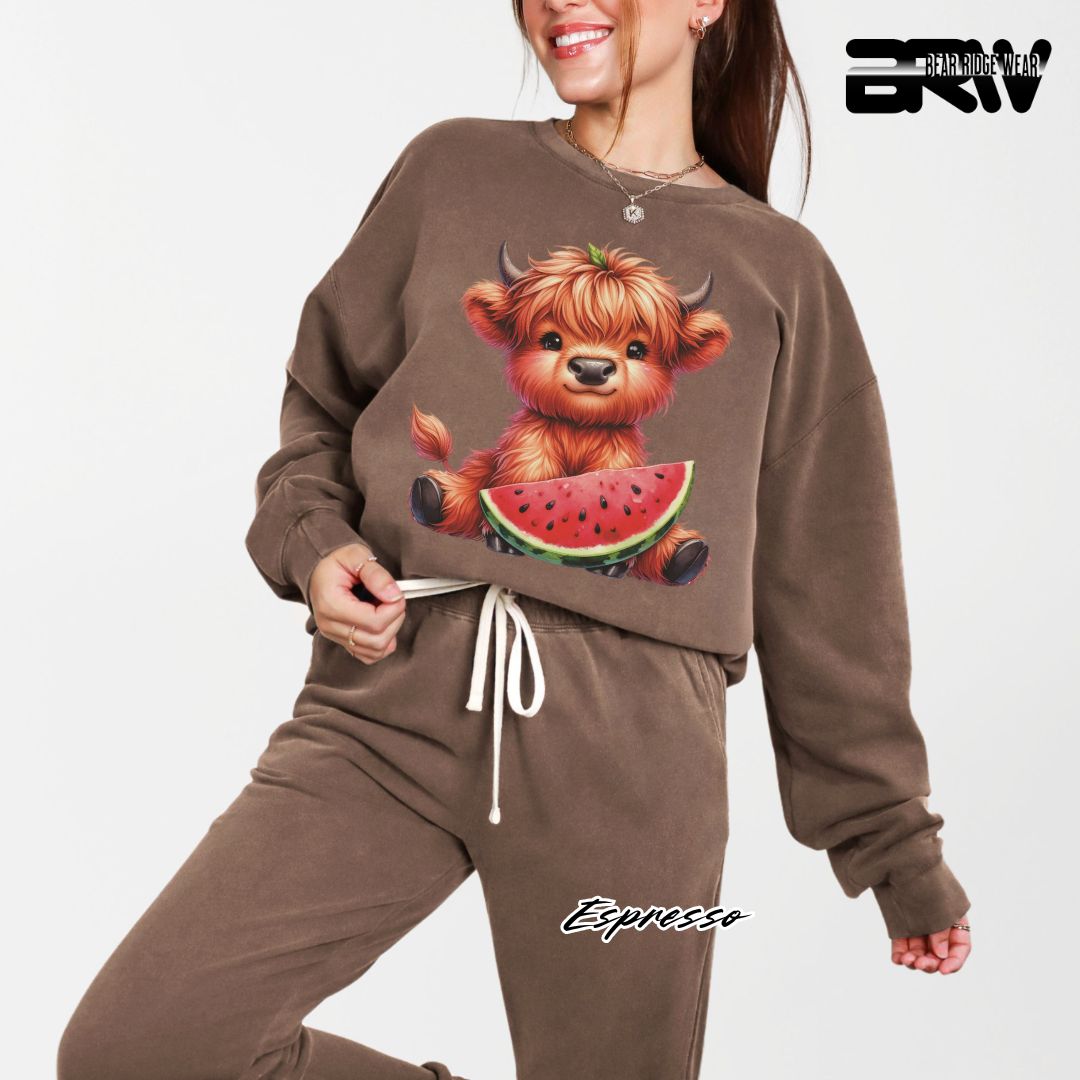 'Highland Cow-Watermelon' Summer Long Sleeve Tee