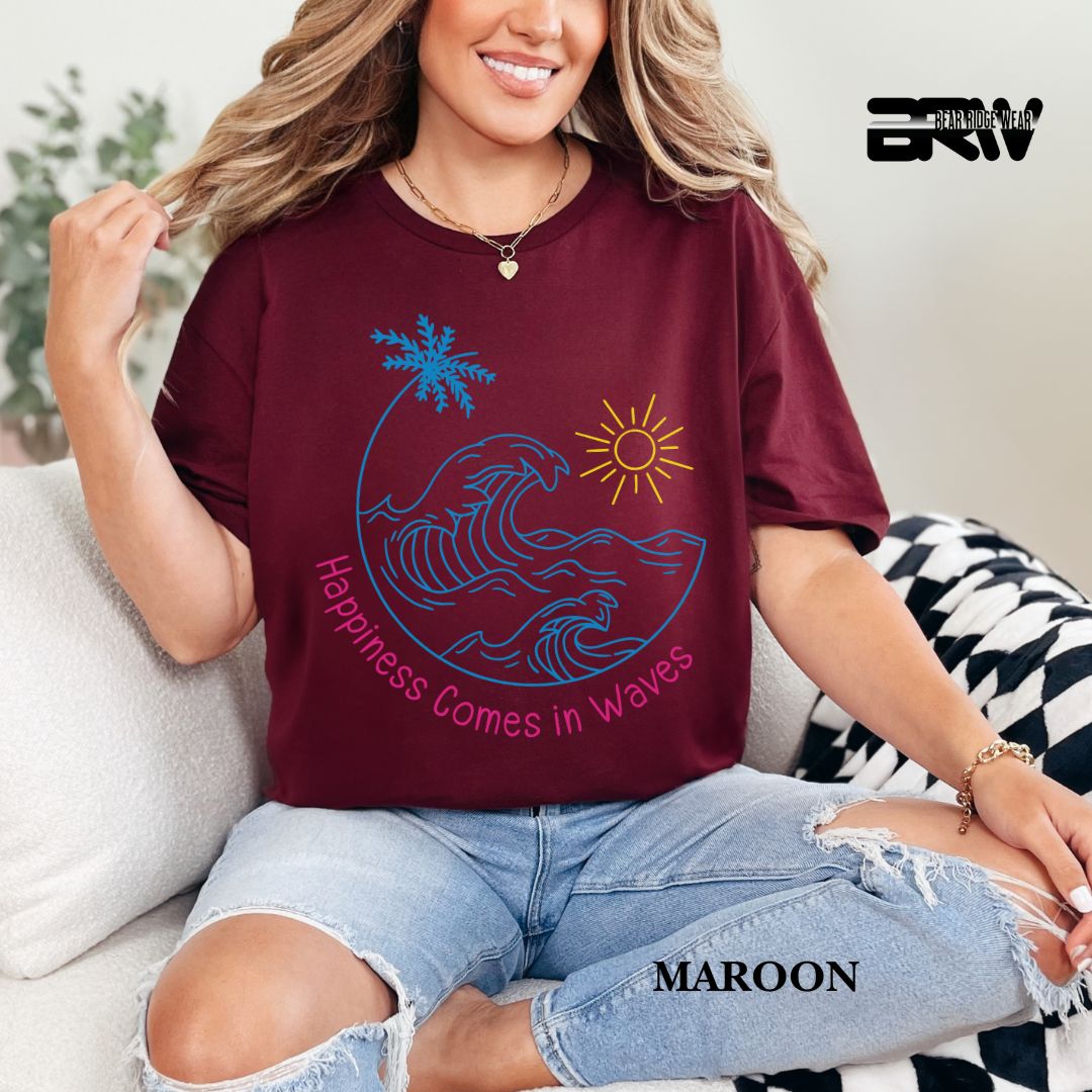 'Happiness Comes In Waves' With Color Summer Tee