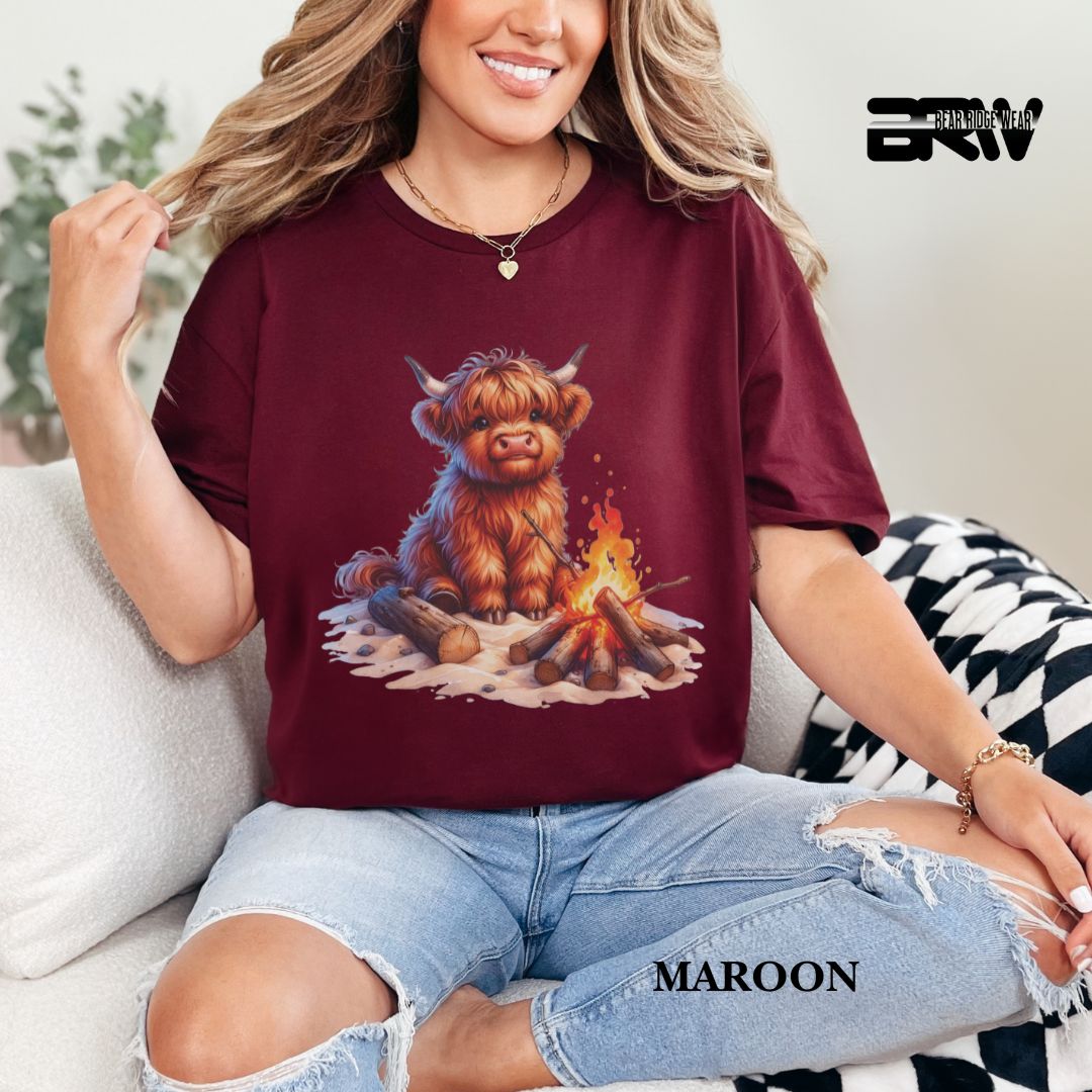 'Highland Cow- Bonfire' Summer Tee