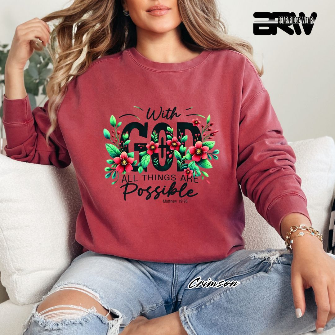 'With God All Things Are Possible' Faith Crewneck Sweatshirt