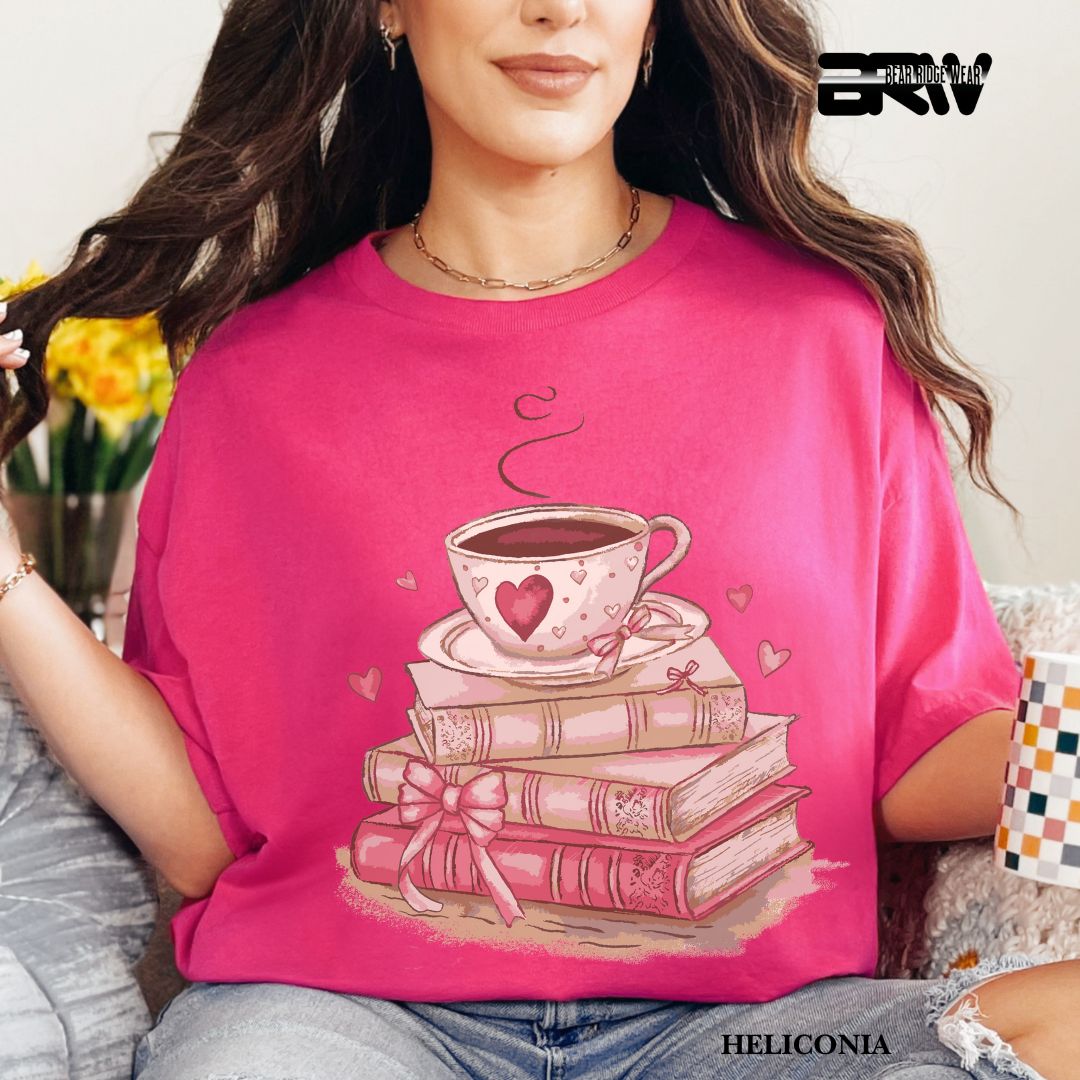 'Coffee On Top Of The Book' Valentines Tee