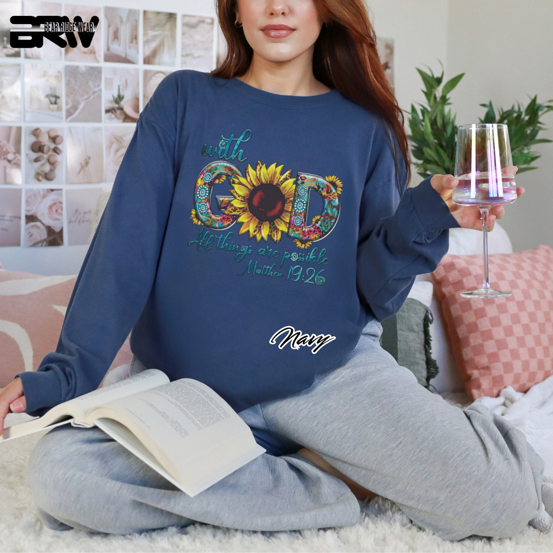 'With God All things are Possible Mathew 19.26' Long-Sleeve Faith Tee