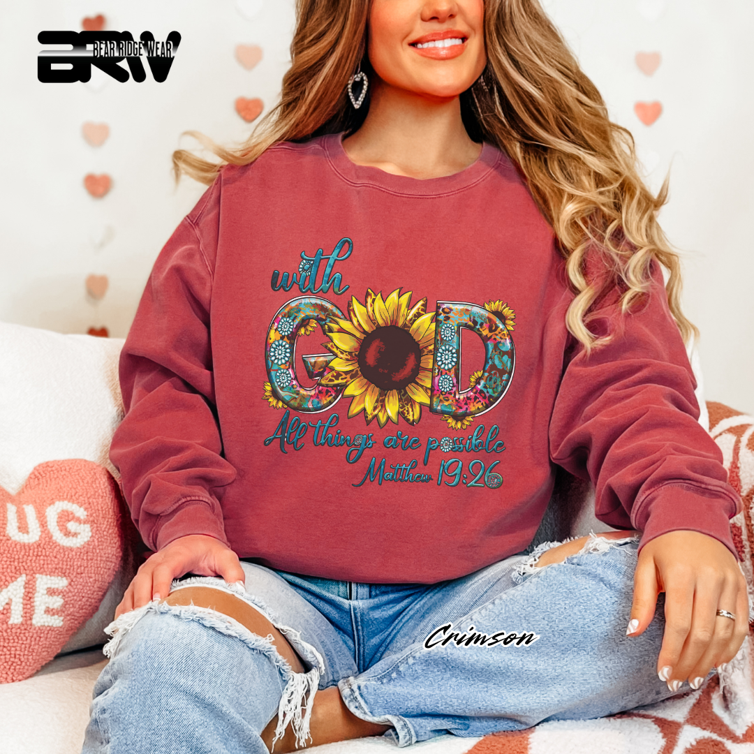 'With God All Things Are Possible' Faith Crewneck Sweatshirt