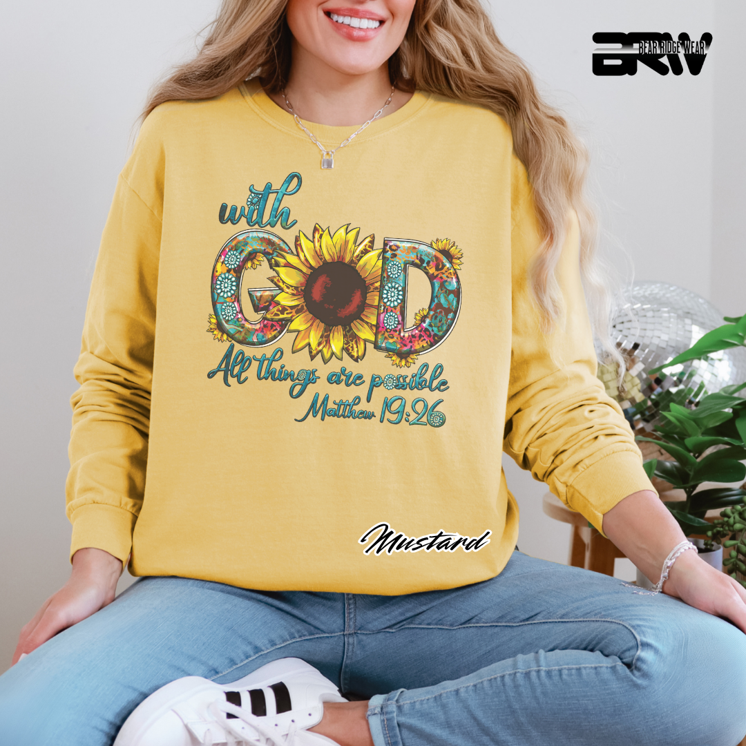 'With God All things are Possible Mathew 19.26' Long-Sleeve Faith Tee
