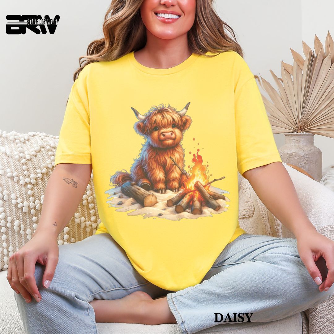 'Highland Cow- Bonfire' Summer Tee