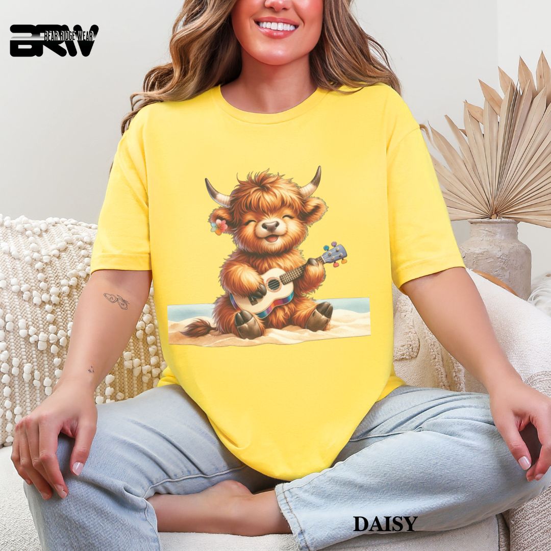 'Highland Cow-Guitar' Summer Tee