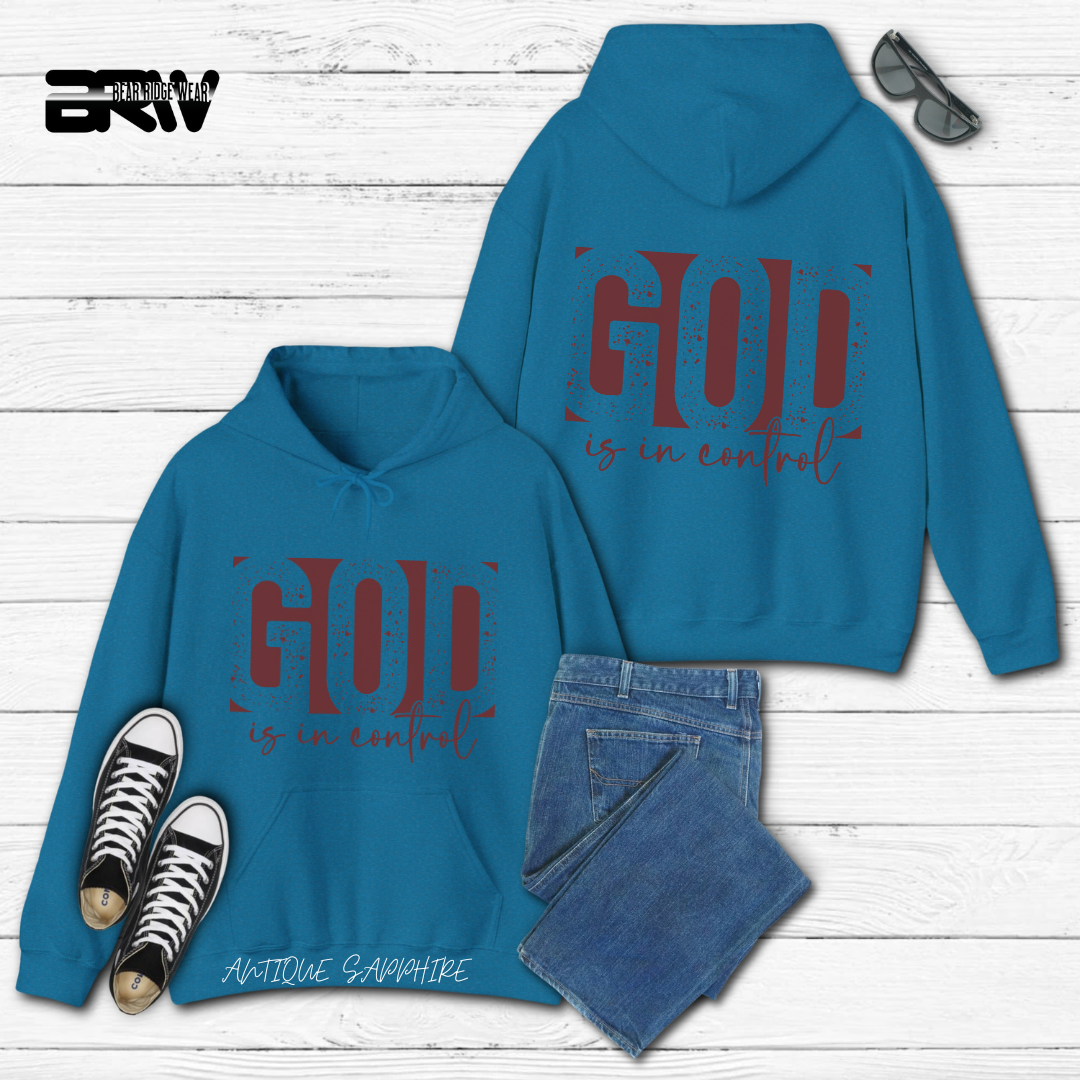 'God Is In Control' Red Stroke Faith Hoodie