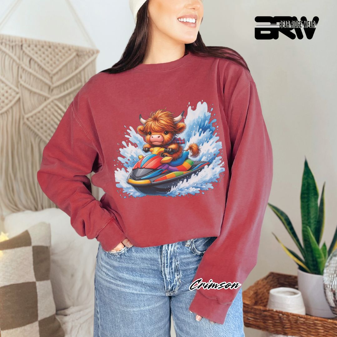 'Highland Cow-Ski Mobile' Summer Long Sleeve Tee