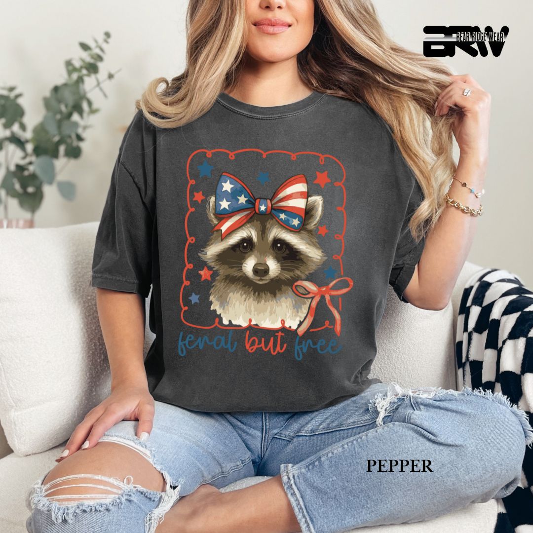Feral But Free-Raccoon- Patriotic Tee