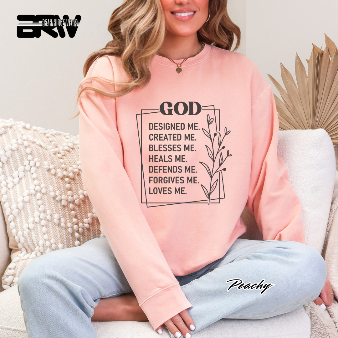 'God Designed, Created, Blesses, Heals Me' Faith Crewneck Sweatshirt