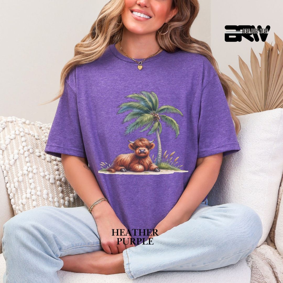 'Highland Cow-Palm Tree' 2 Summer Tee