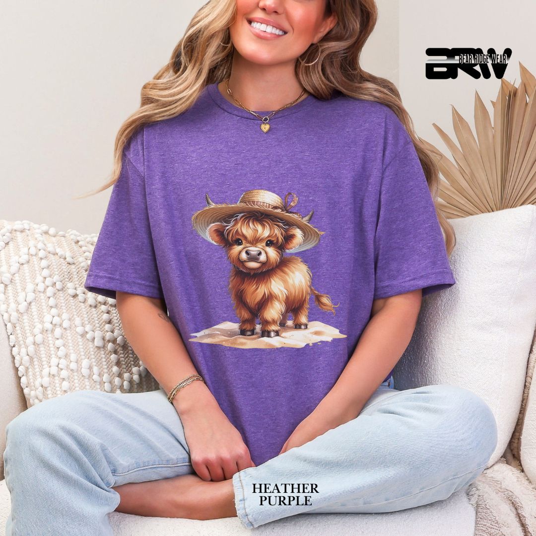 'Highland Cow-Sun Hat' 2 Summer Tee