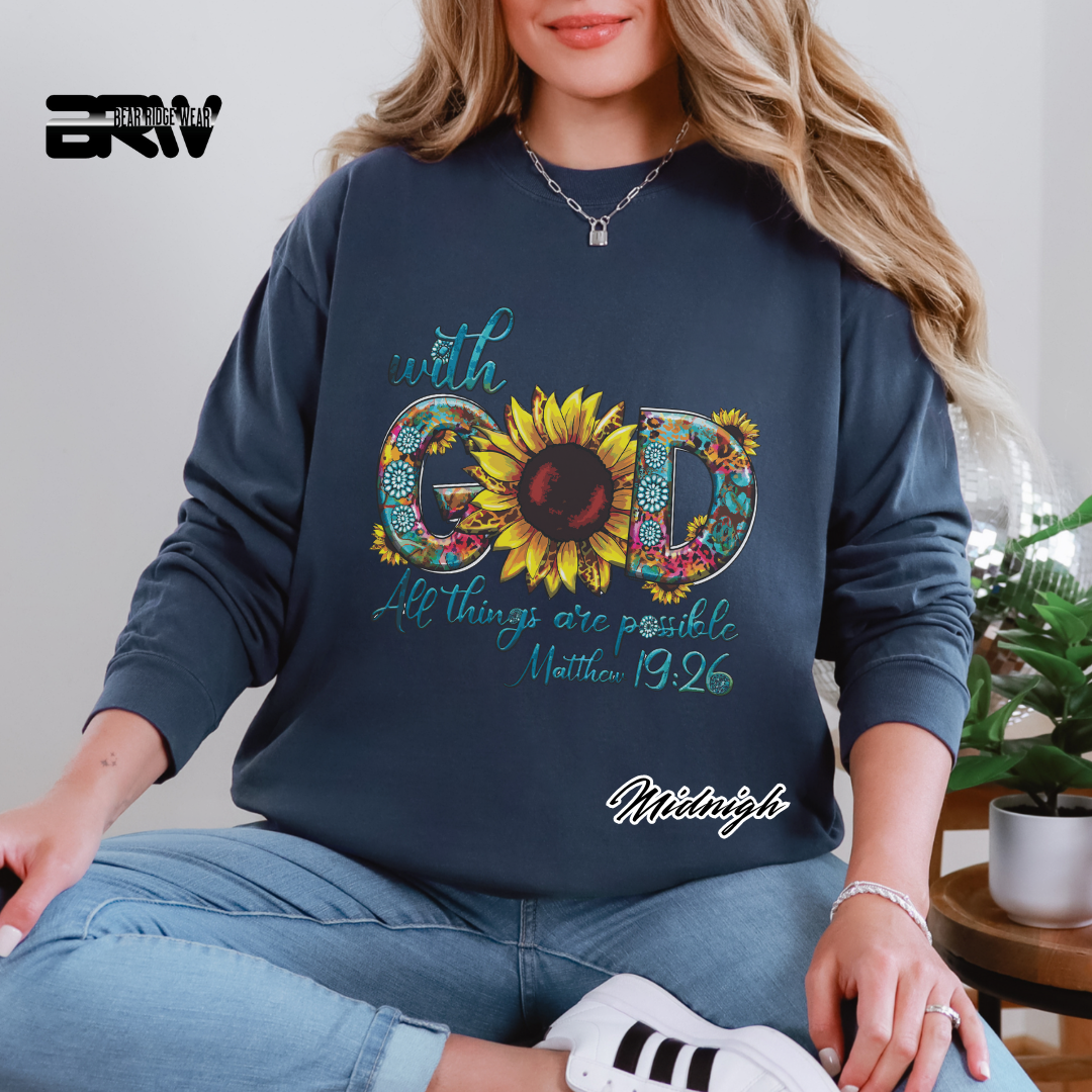 'With God All things are Possible Mathew 19.26' Long-Sleeve Faith Tee