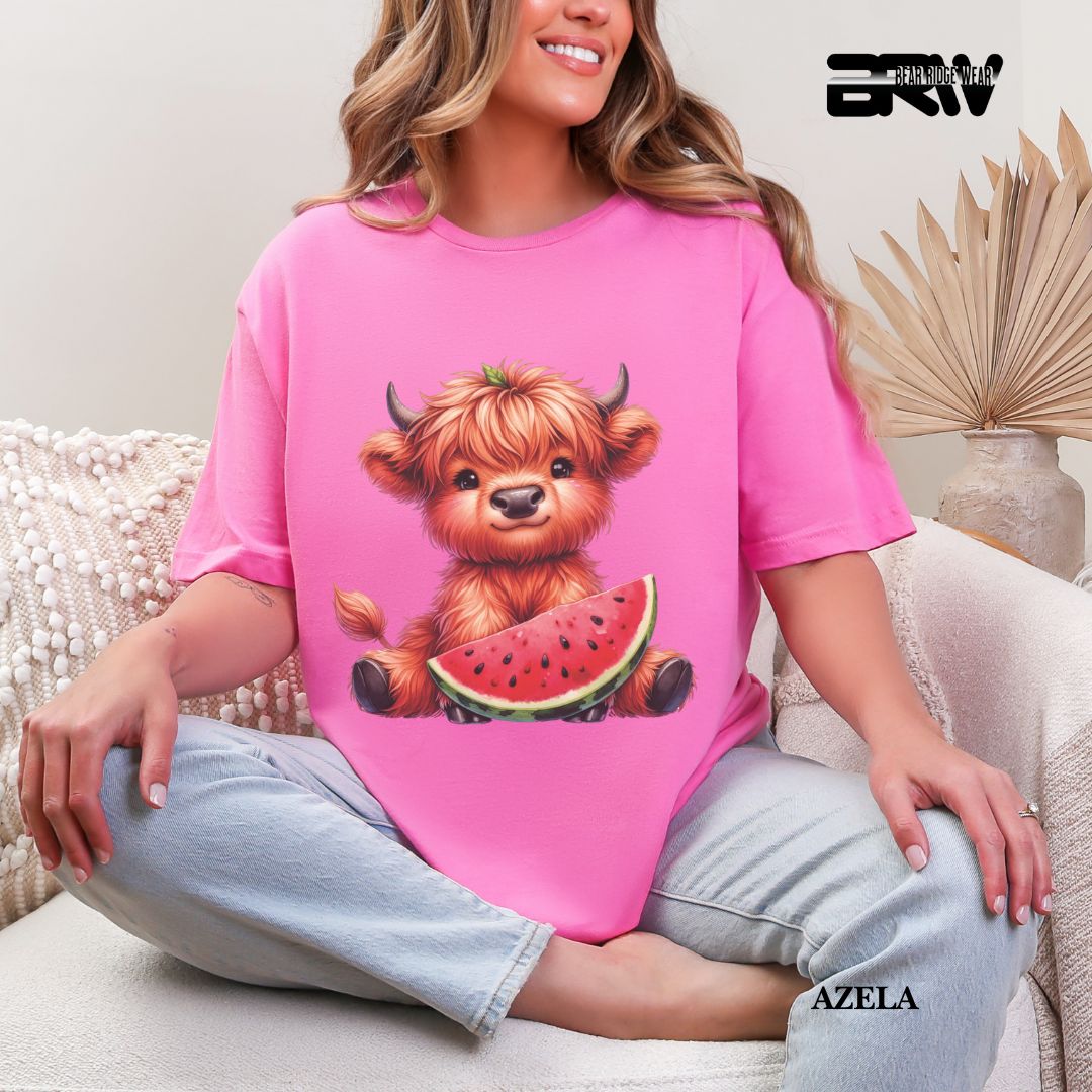 'Highland Cow- Watermelon' Summer Tee