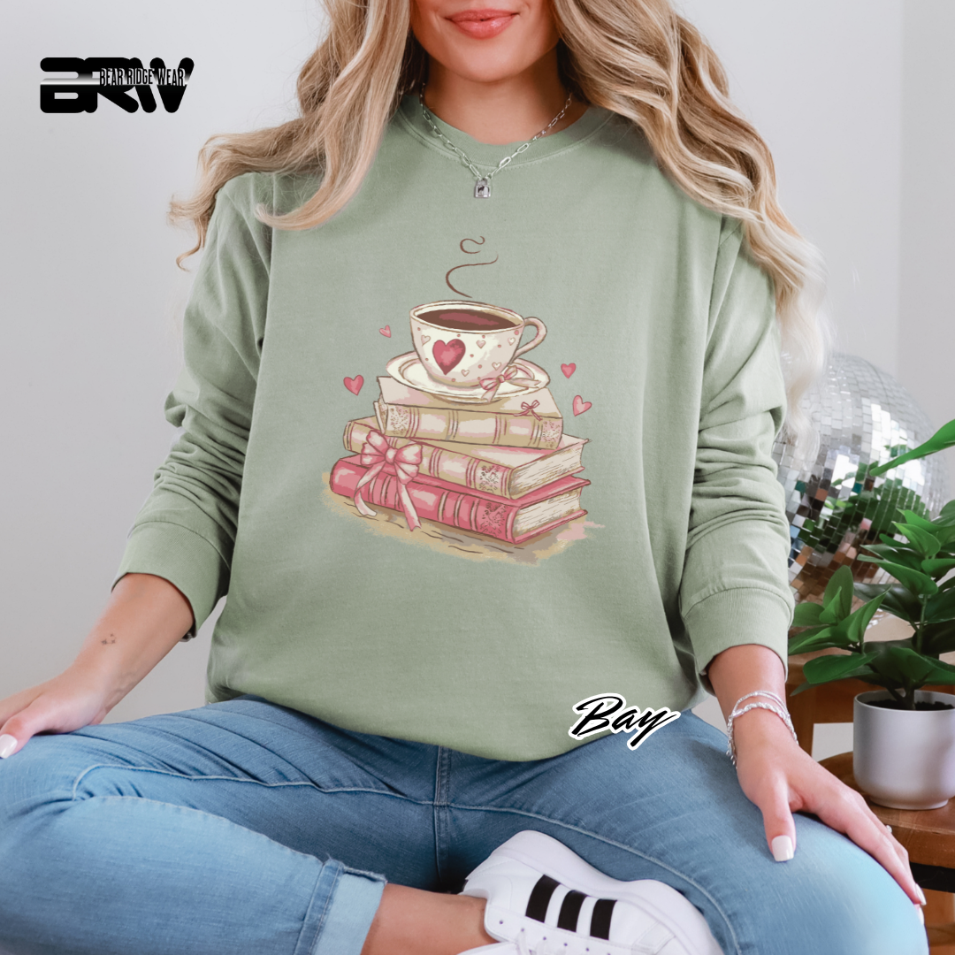 'Coffee on Top of the Books' Long Sleeve Tee