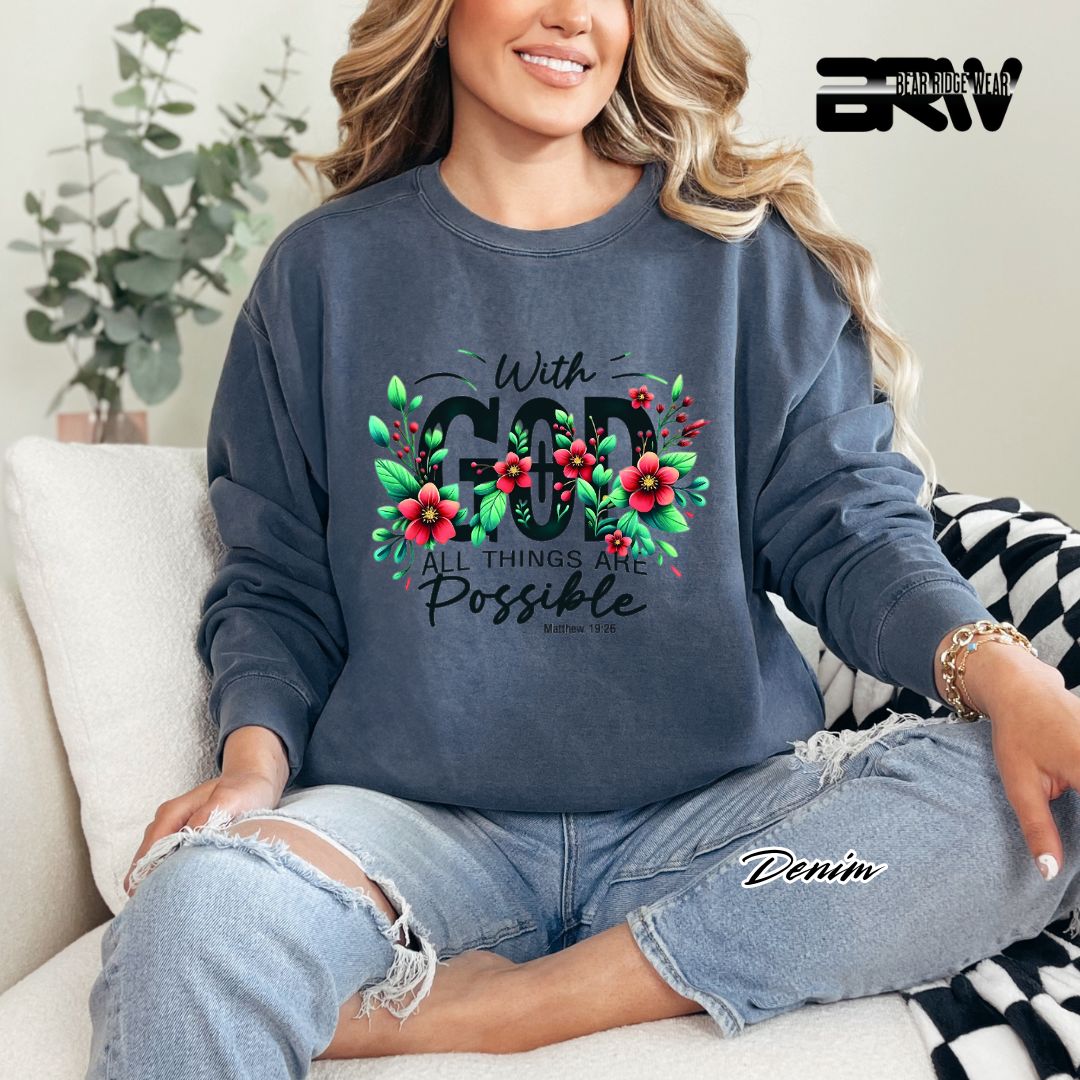 'With God All Things Are Possible' Faith Crewneck Sweatshirt