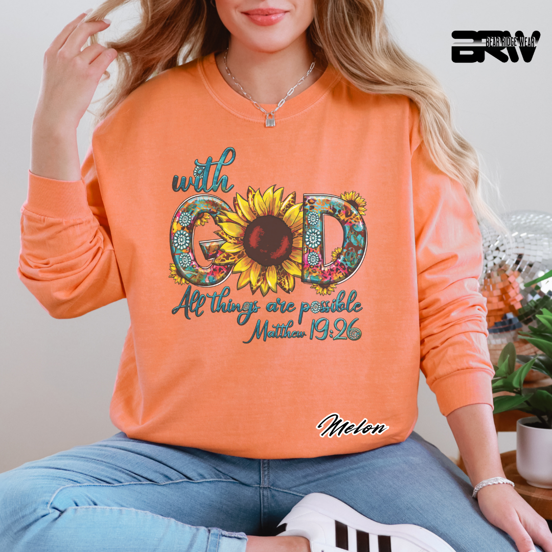 'With God All things are Possible Mathew 19.26' Long-Sleeve Faith Tee