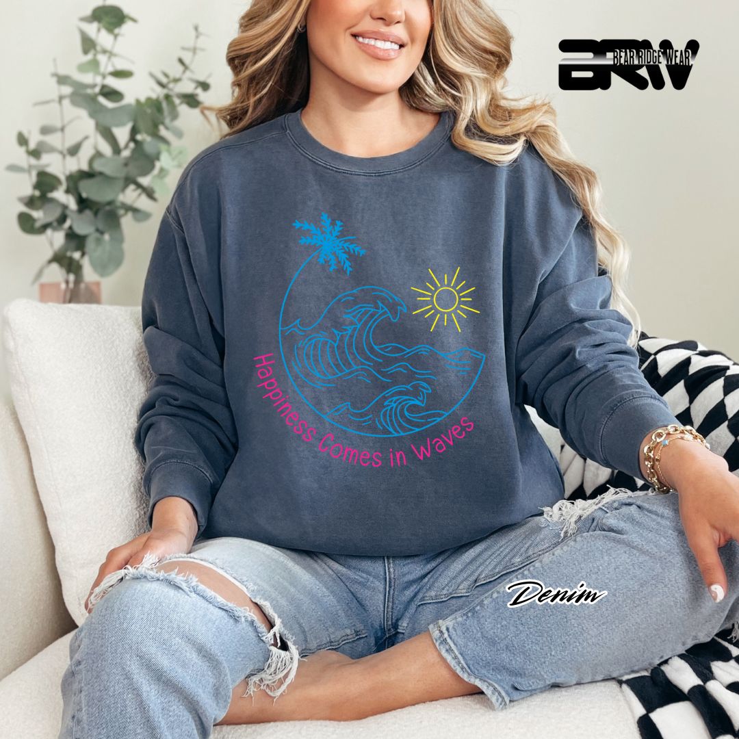 'Happiness comes in Waves' Summer Crewneck Sweatshirt