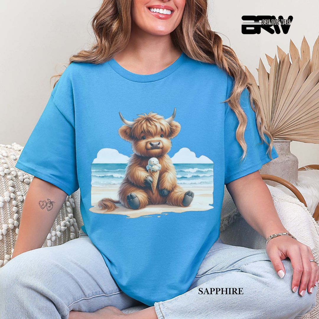 'Highland Cow-Ice Cream' 3 Summer Tee