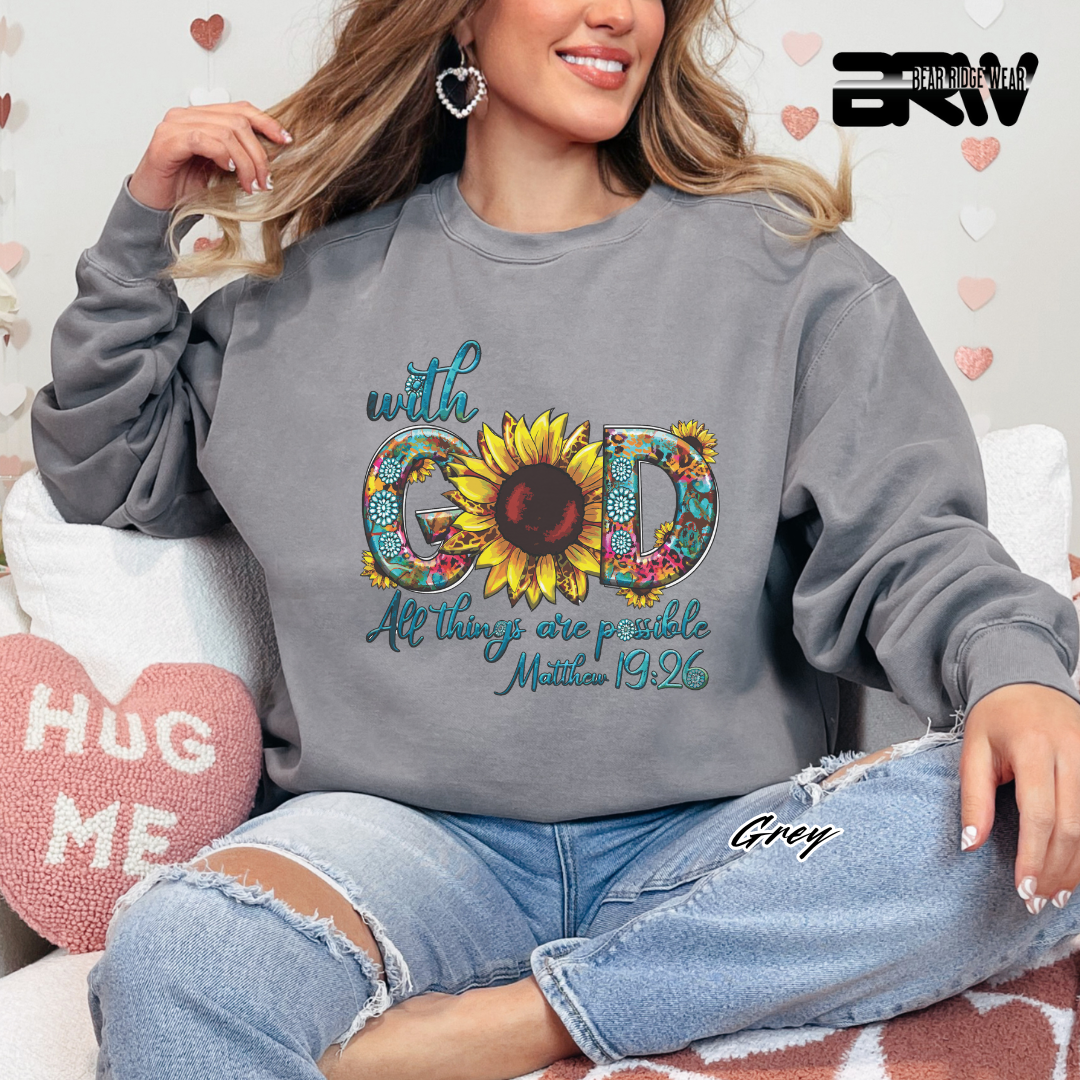 'With God All Things Are Possible' Faith Crewneck Sweatshirt
