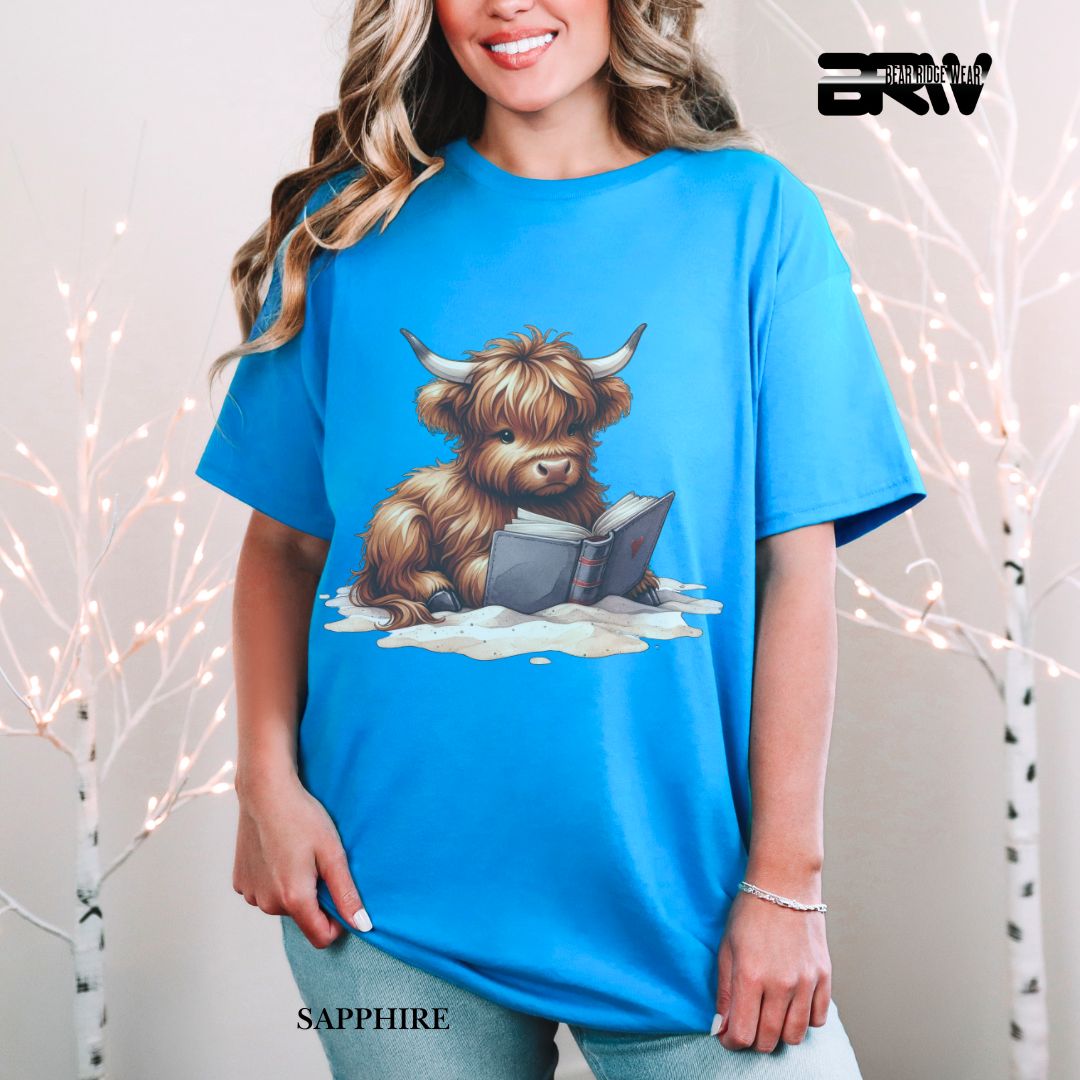 'Highland Cow-Beach-Book' 3 Summer Tee