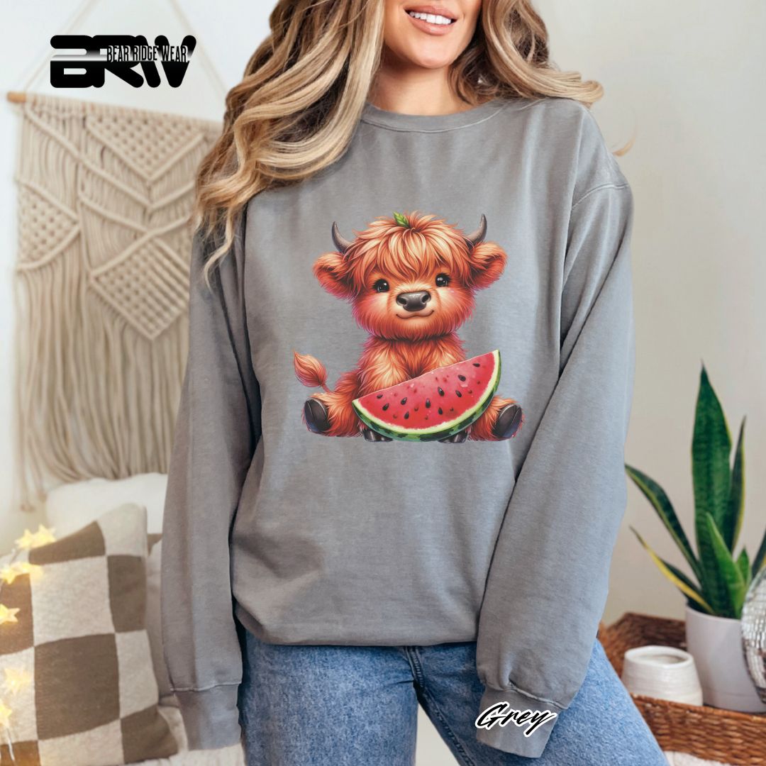 'Highland Cow-Watermelon' Summer Long Sleeve Tee