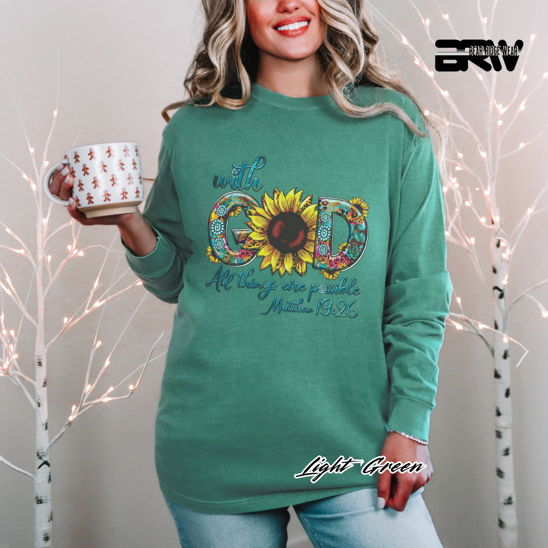'With God All things are Possible Mathew 19.26' Long-Sleeve Faith Tee