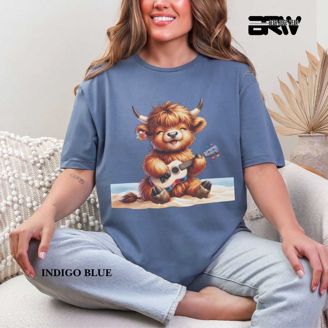 'Highland Cow-Guitar' 3 Summer Tee