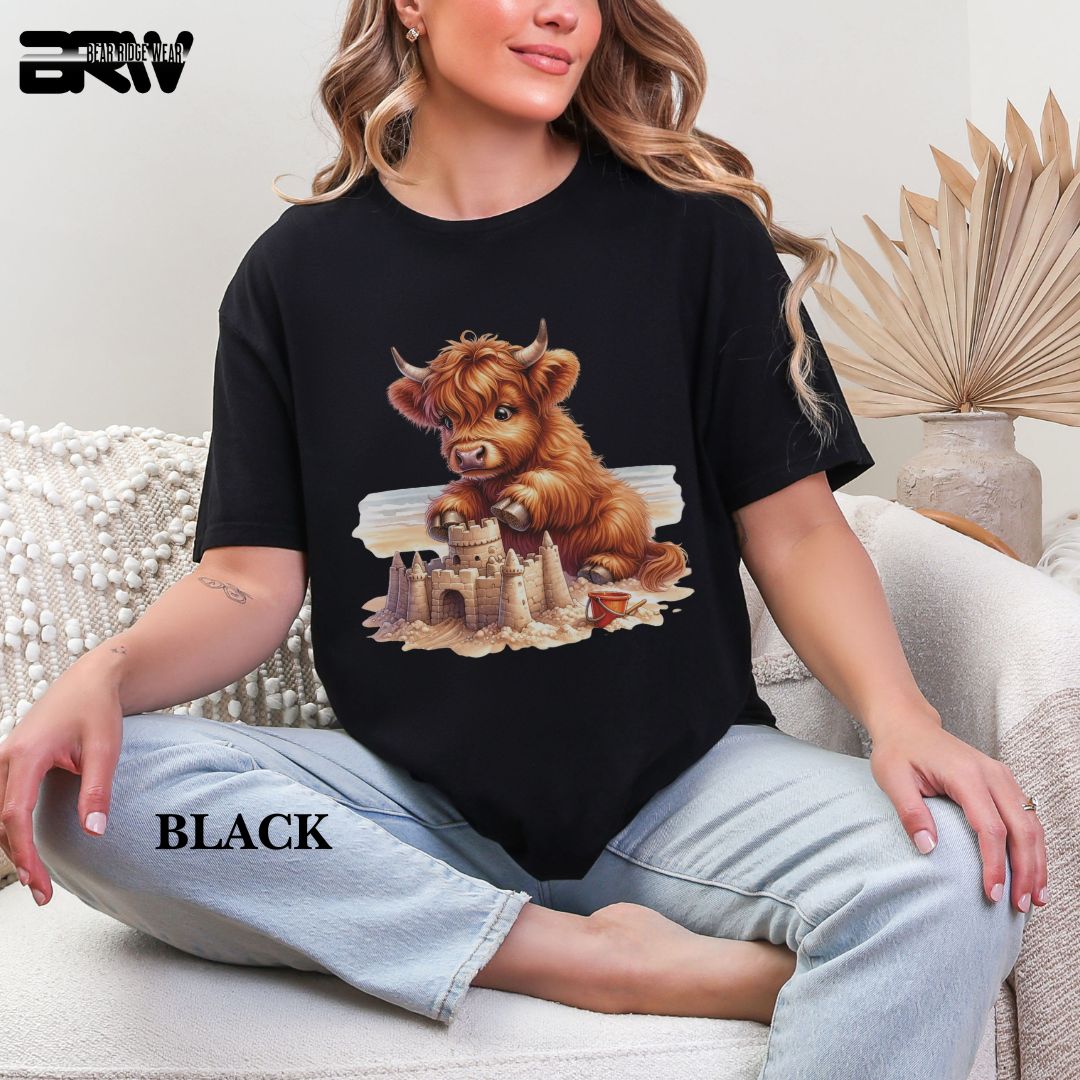 'Highland Cow- Sandcastle' Summer Tee