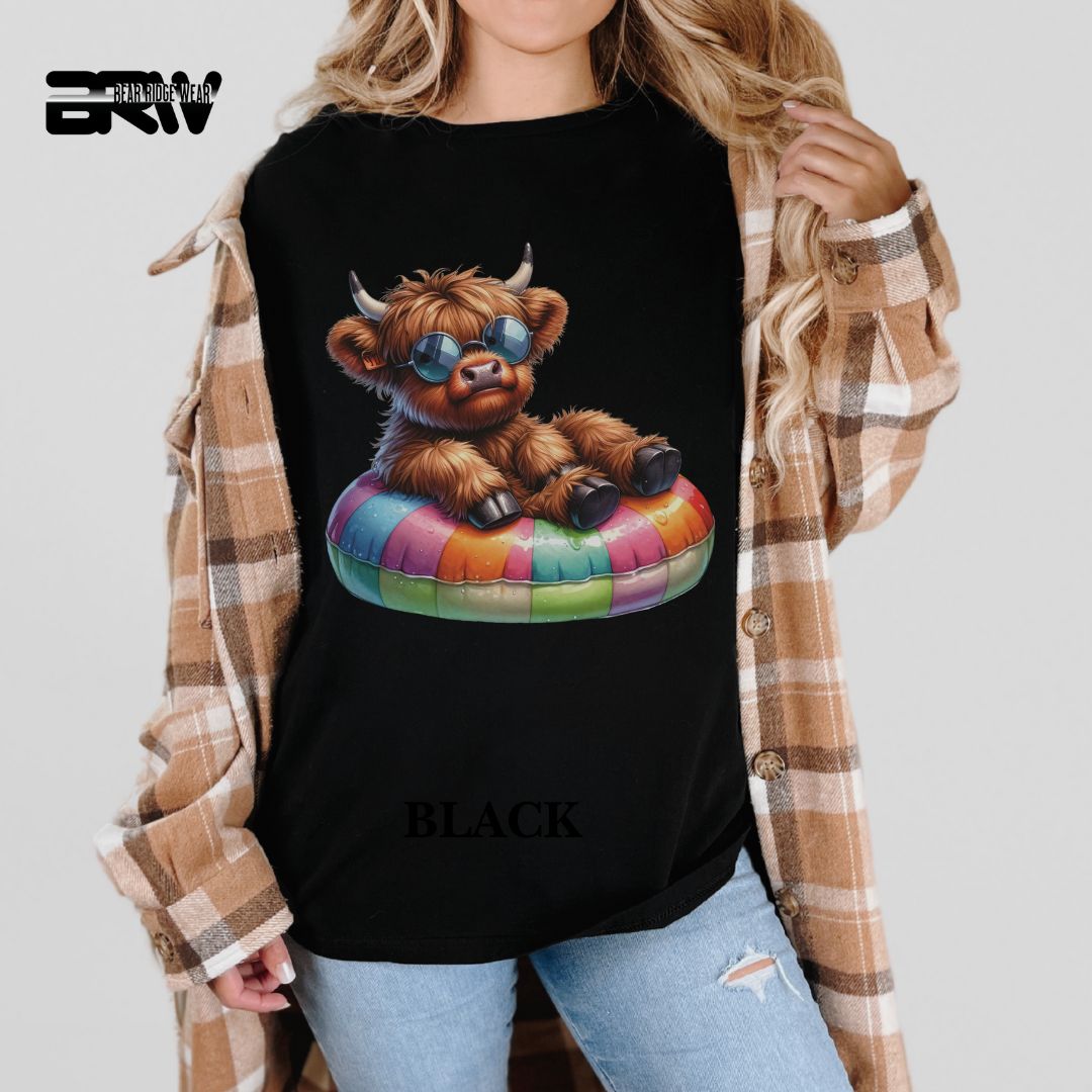 'Highland Cow- Float' Summer Tee