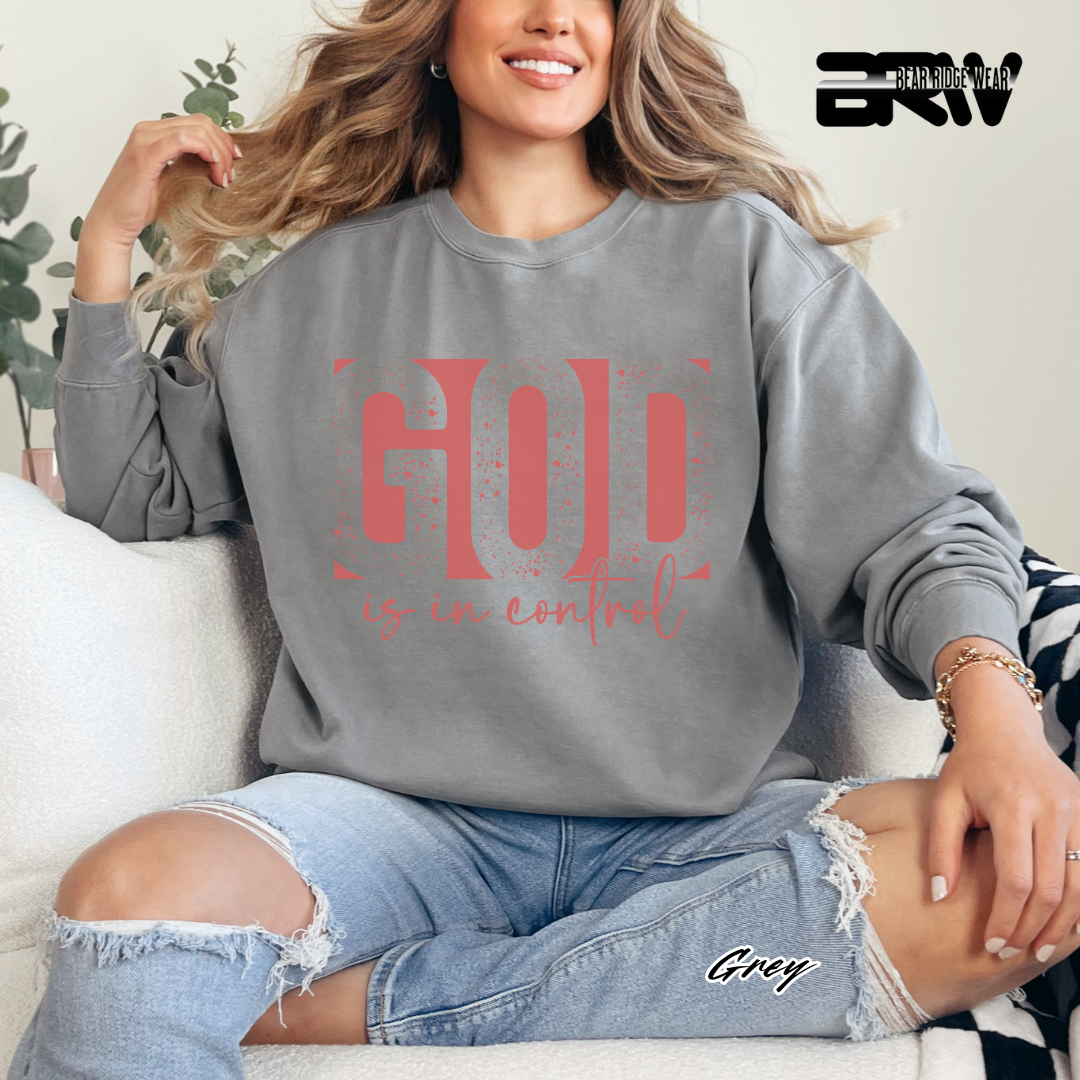 'God Is In Control' Pink Faith Crewneck Sweatshirt