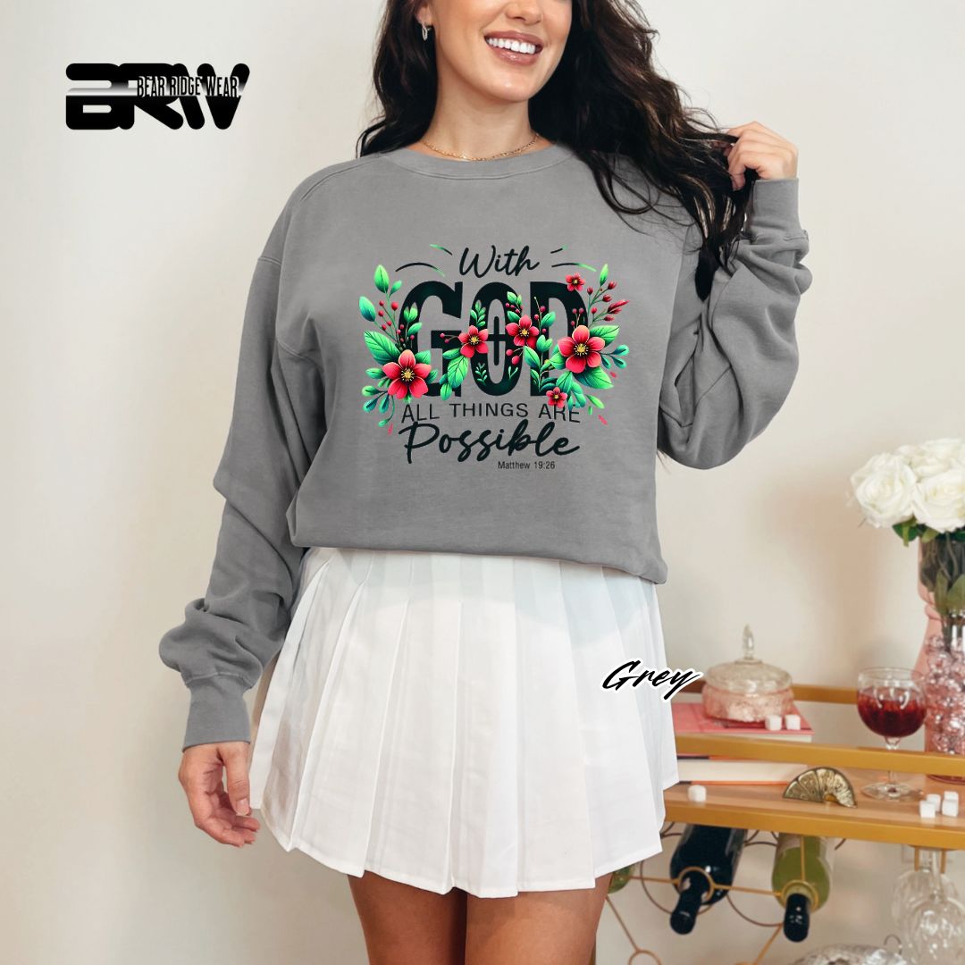 'With God All Things Are Possible' Faith Crewneck Sweatshirt