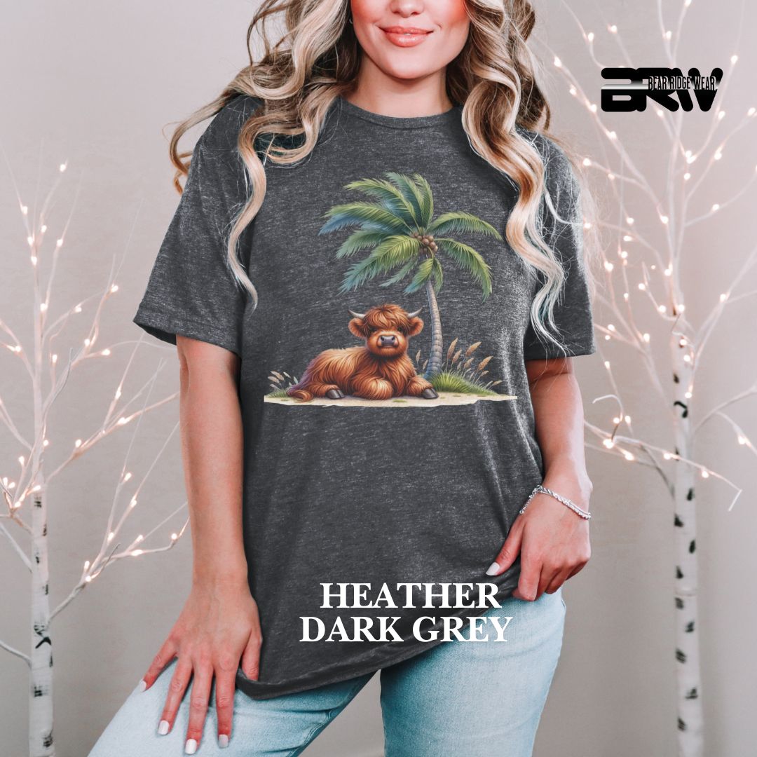 'Highland Cow-Palm Tree' 2 Summer Tee