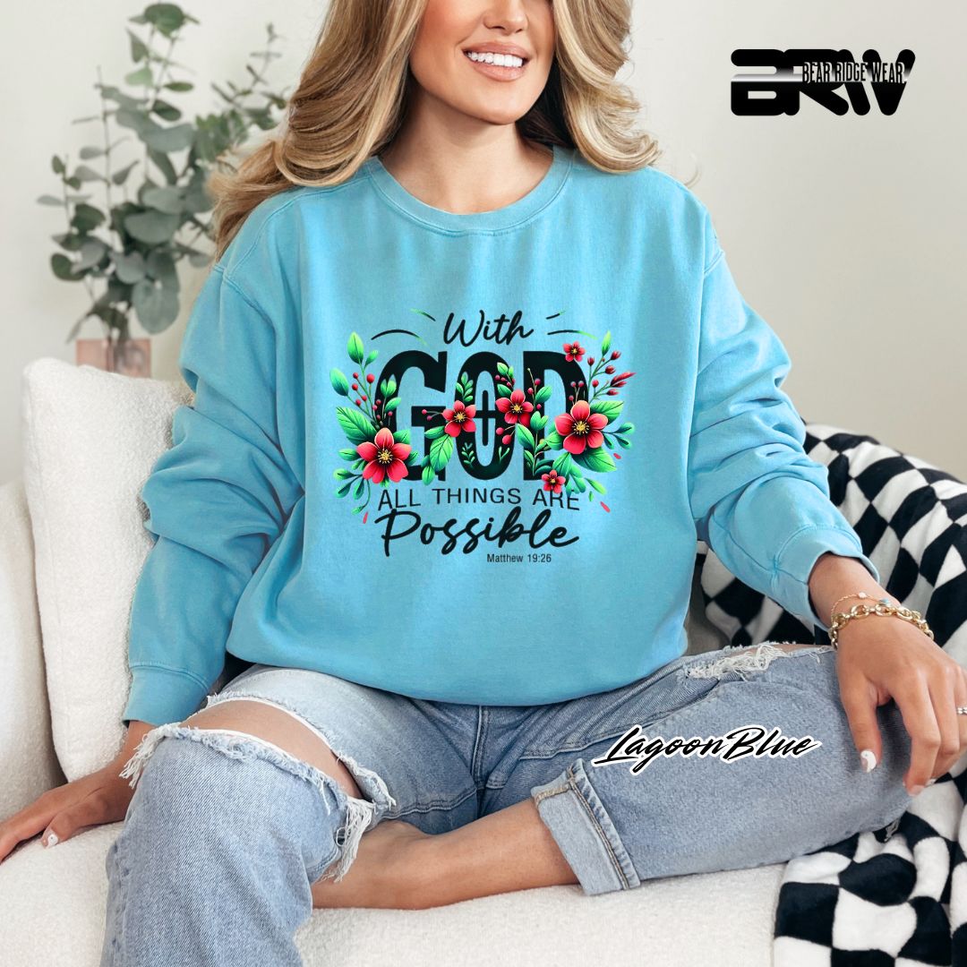 'With God All Things Are Possible' Faith Crewneck Sweatshirt