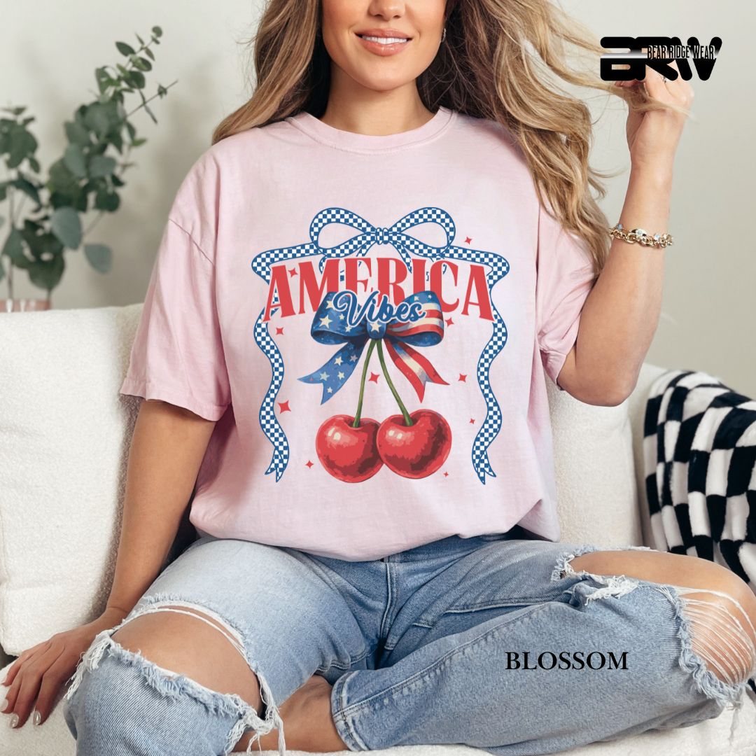 America Vibes- Cherries- Patriotic Tee