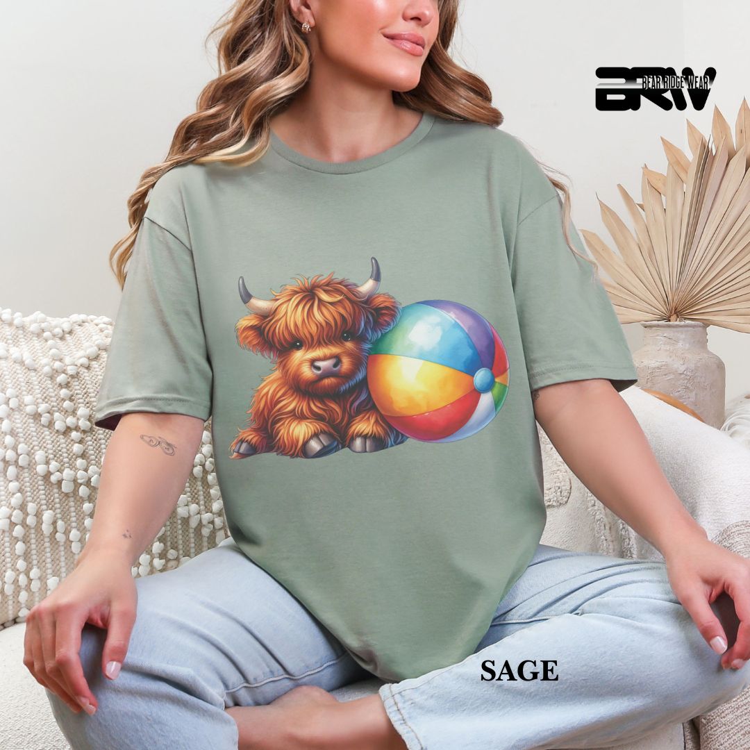'Highland Cow-Beach-Ball' 3 Summer Tee