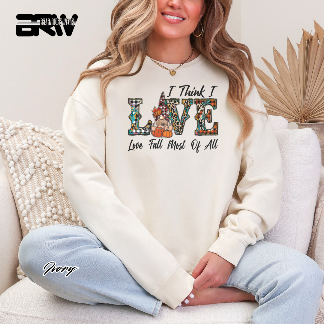 'Love Fall Most Of All-Gnome' Fall Crewneck Sweatshirt