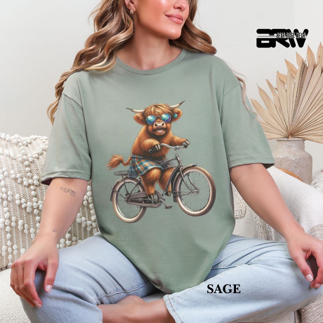 'Highland Cow- Bicycle' 3 Summer Tee