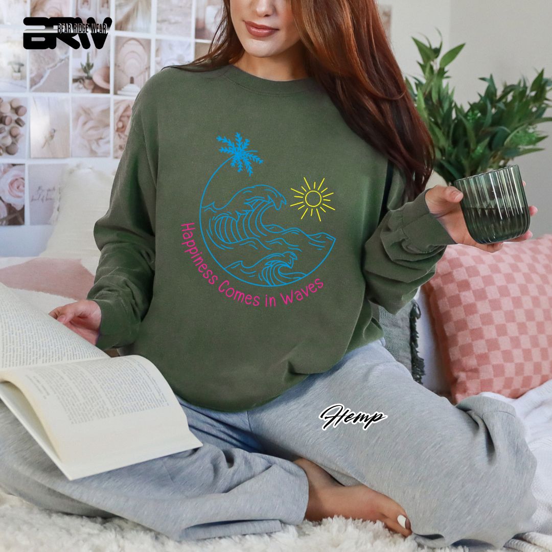 'Happiness comes in Waves-color' Summer Long Sleeve Tee
