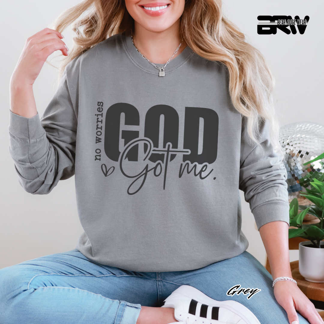 'No Worries, God Got Me' Faith Long-Sleeve Tee