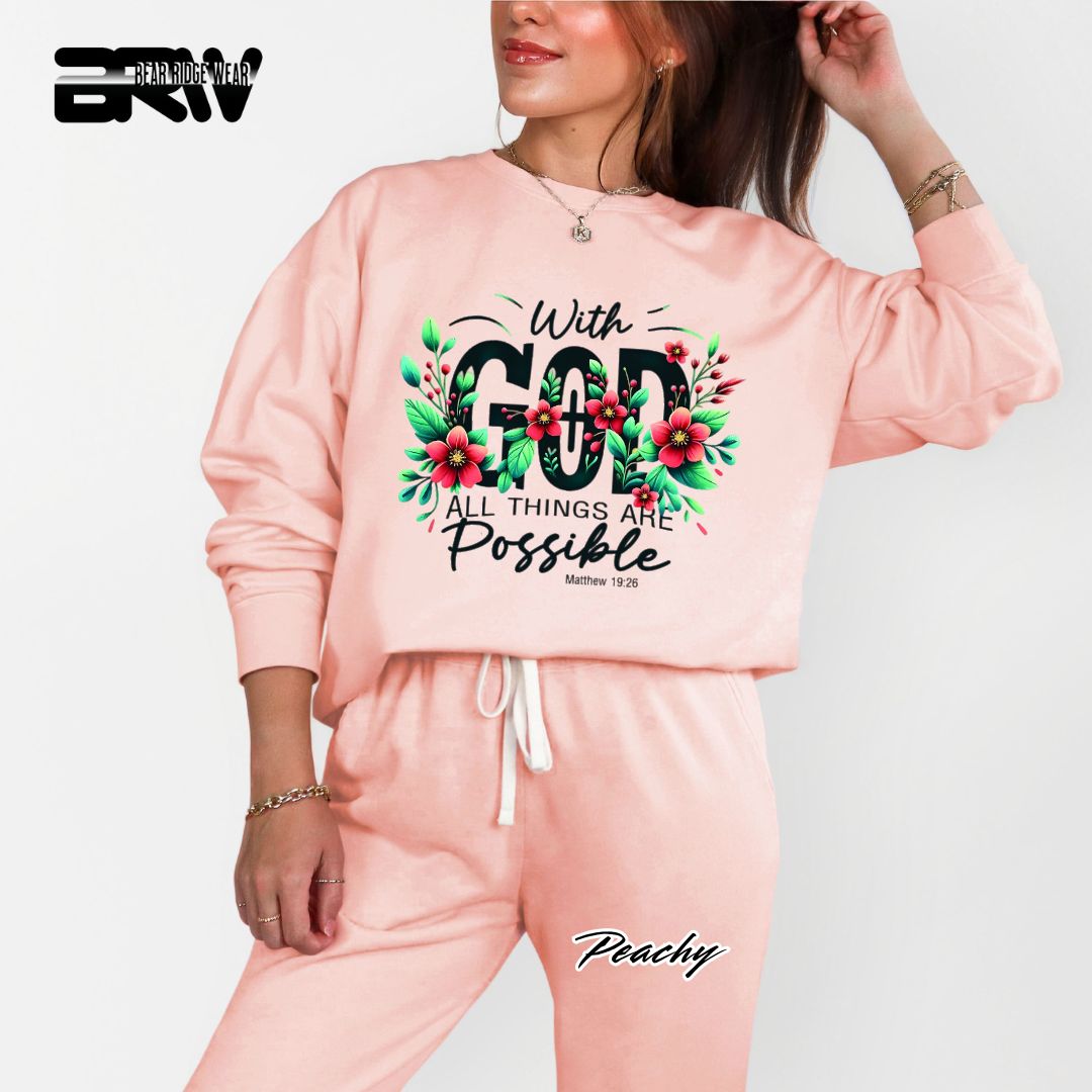 'With God All Things Are Possible' Faith Crewneck Sweatshirt