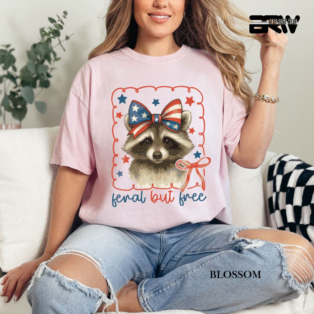 Feral But Free-Raccoon- Patriotic Tee
